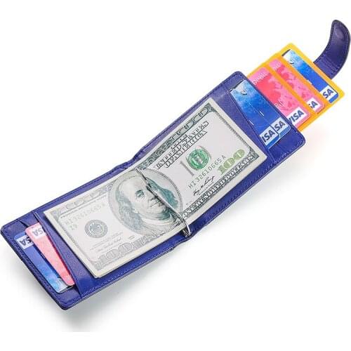 2021 New Fashion Men Portable Short Wallet Creative Soft Leather Dollar Clip Metal Buckle Men Card Bag