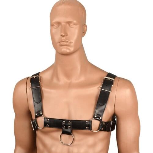 Newest Sexy Male Men Lingerie Leather Adjustable Body Chest Harness Bondage Costume Shoulder Armors Buckles Tights Binding Armor
