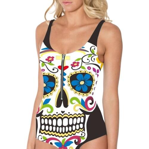 New Vintage Floral Printed Swimwear Skull Flower Yellow Black Swimsuit One Piece 4 Patterns Big Size