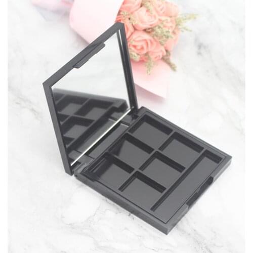 2x Empty Plastic Black Eyeshadow Palette Eye Shadow Blush Pressed DIY Powder Case 6 Slot With Mirror for Travel