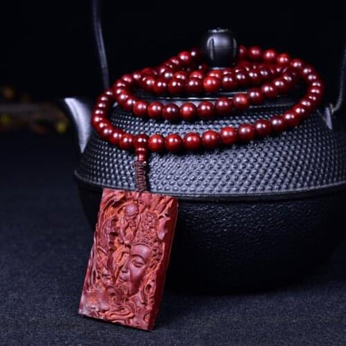 Wholesale Lobular Red Sandalwood Necklace 108 Buddha Bead with No Matter Card Pendant High Density Women Men Hand String Jewelry