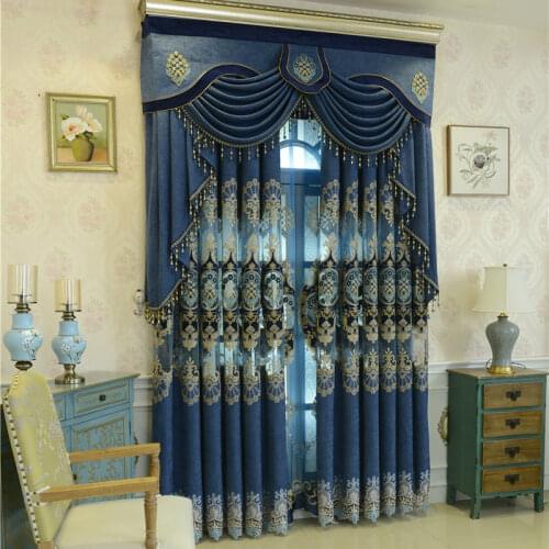 Xindian modern embroidery villa living room high quality blue curtains for bedroom hotel kitchen high quality and quality