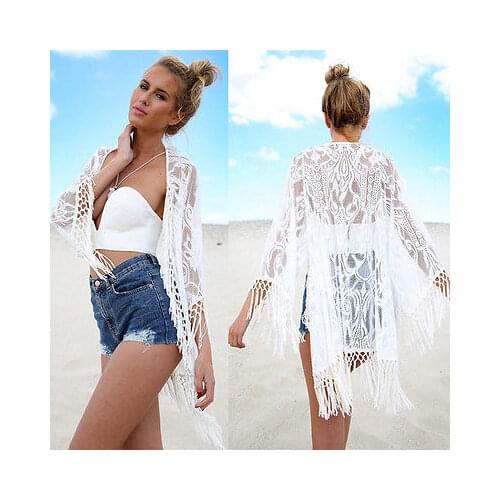 Sexy Women Lace Tassel Bikini Swimwear Cover Up Kaftan Beach Dress Bathing Tops Vestidos Saida De Praia Sukienka Plazowa