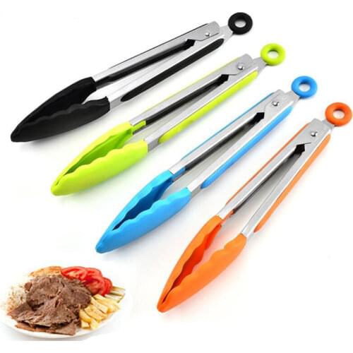 1pc Silicone BBQ Grilling Tong Salad Bread Serving Tong Non-Stick Kitchen Barbecue Grilling Cooking Tong with Joint Lock