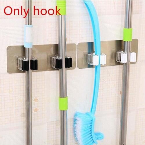 1pcs Gray Mop Deck Broom Rack Self-Adhesive Wall Mounted Bathroom Strong Load-bearing Mop Holders Hanger Hooks Seamless Sticker