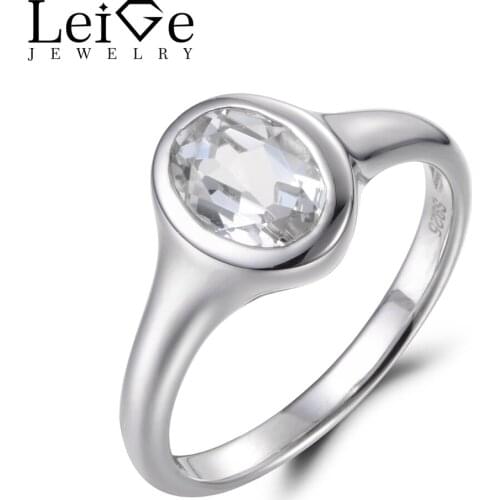 Leige Jewelry Natural White Topaz Ring Wedding Ring November Birthstone 925 Sterling Silver Simple Ring Elegant Ring for Girls