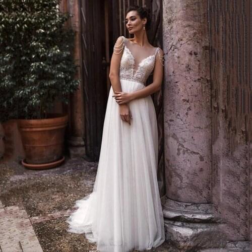 Eightree Vestido de Noiva 2021 Vintage Wedding Dresses Lace Boho Bride Dress Women Backless Wedding Gowns Buttons Beads