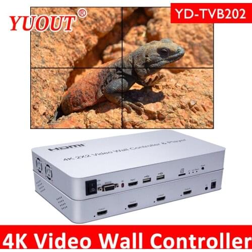 YUOUT YD-TVB202 4TV 4K 2X2 HDMI video wall controller 2X2 with player HDCP1.4 RS232 3.5mm audio output