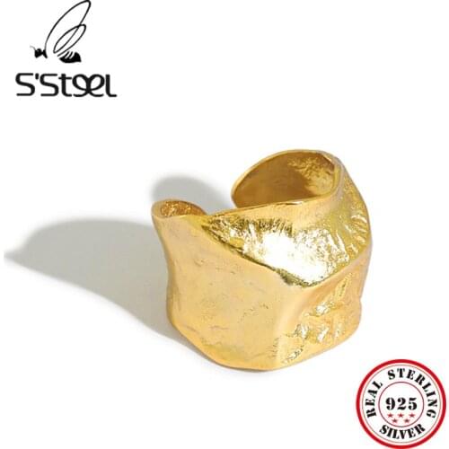 SSTEEL Irregular Ring Sterling Silver 925 For Women Korean Designer Gold Opening Rings Handmade Anillo Plata Hombre Jewellery