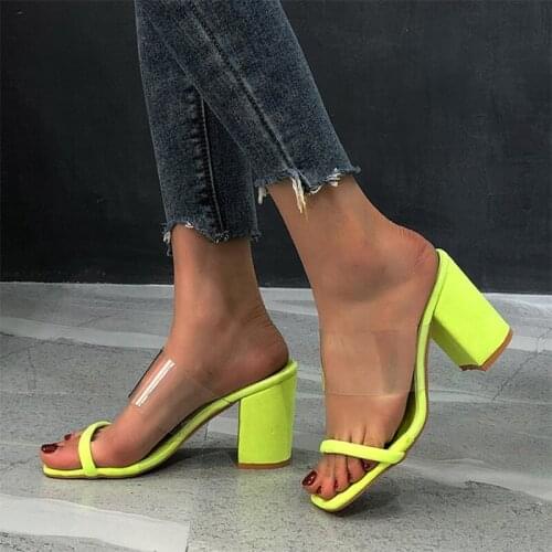 Women Transparent Slippers Serpentine High Square Heels 2021 Female Summer Fashion Sexy Slides Ladies Party New Shoes Plus Size