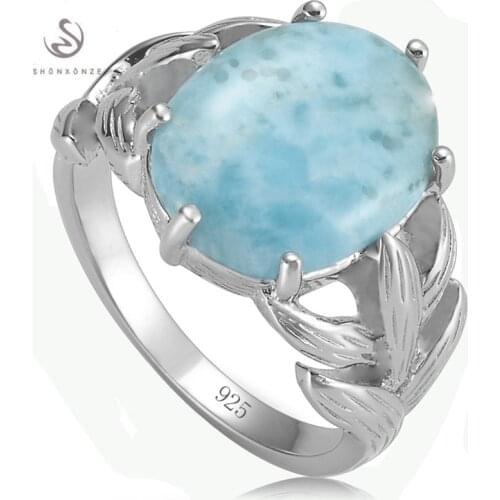 Eulonvan Luxury Larimar Natural Stone 925 sterling silver Wedding rings Jewelry & Accessories for women Charms S-3801 size 6 7 8