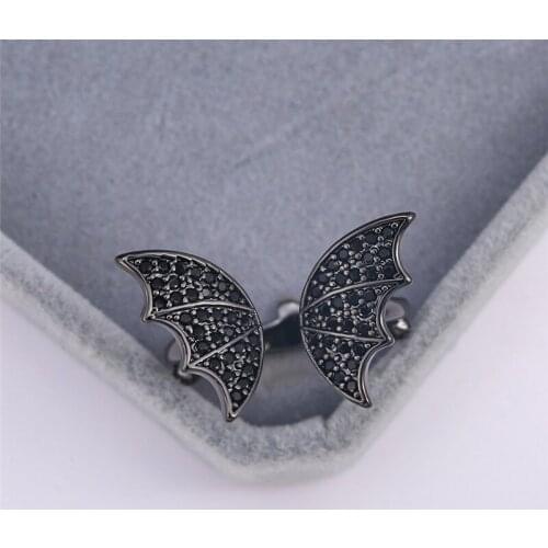 Punk Female Crystal Butterfly Open Ring Punk 14KT Black Gold Wedding Rings For Women Luxury Bride Adjustable Engagement Ring