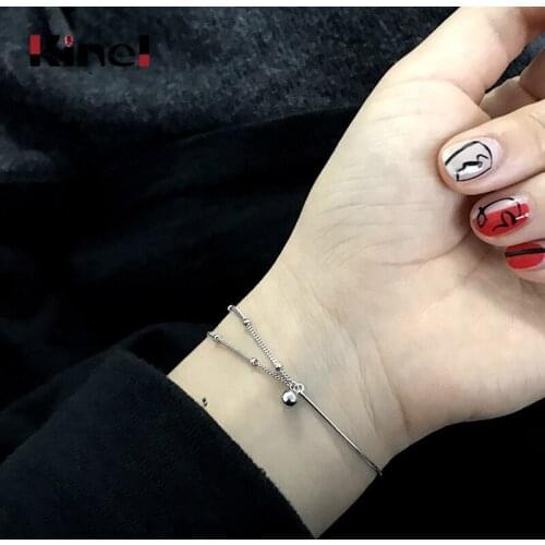 Kinel 100% 925 Sterling Silver Bracelets for Women Adjustable Fashion Round Beads Korea Bracelet Jewelry