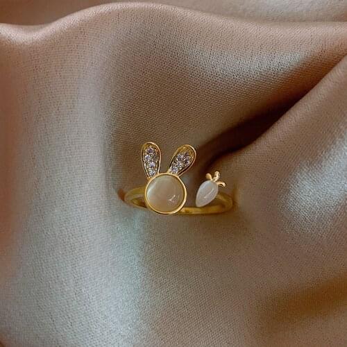 Korean fashion real gold plated cats eye rabbit open ring ladies index finger ring design cold wind simple tail ring Anillo