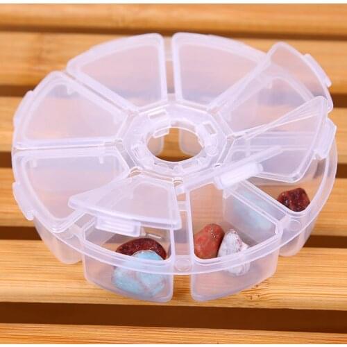 1Pcs 8 Slots Jewelry Beads Container Storage Box Case Organizer Display Jewelry Findings Makeup Clear Round Rangement Maquillage