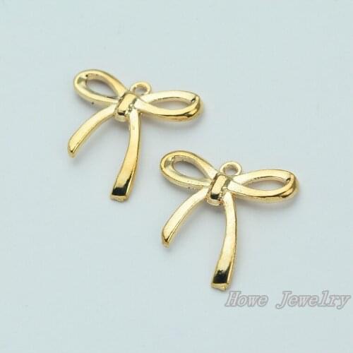 10 pcs quality Champagne Gold Bow tie alloy Pendant Charm Womens Fashion Bracelet DIY Jewelry Findings JC-649
