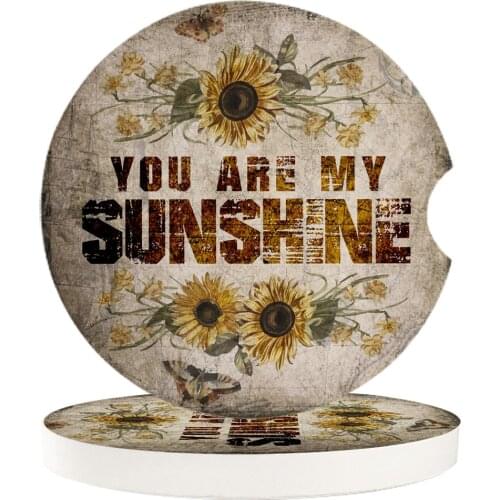 2/4/6 pcs Vintage Sunflower Car Cup Holder Coaster Home Decor Accessories Drink Mug Mat Ceramic Car Coasters