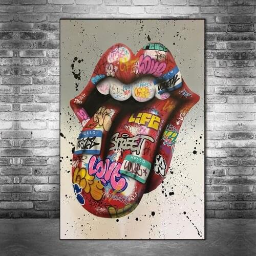 5D Diy Diamond Painting Graffiti Art Tongue Diamond Embroidery Modern Street Art Cross Stitch Mosaic Kit Home Decoration