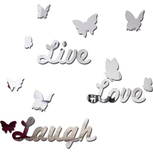 80% Hot Sale Live Love Laugh Letter Butterfly Mirror Wall Sticker 3D DIY Decal Home Decor