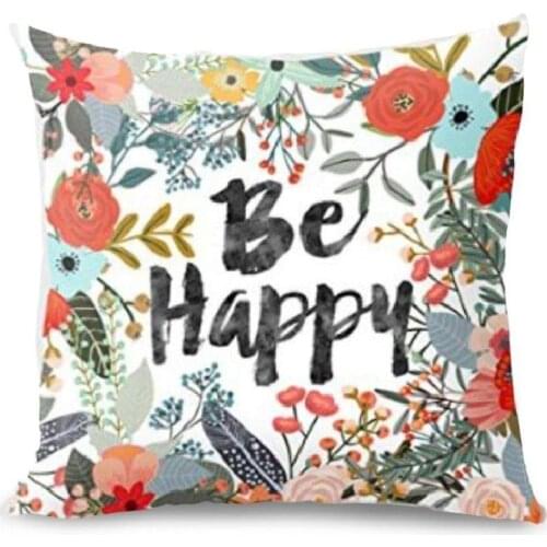 Be Happy Flower Thanksgiving Decoration Cotton Blend Cushion Cover 18x18
