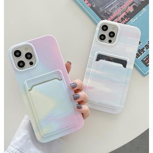Simple Colorful Marble Flowers Phone Case For iPhone 12 11 Pro Max XS XR Max 7 8 Plus Soft Card Bag Back Cover Card Slot Coque