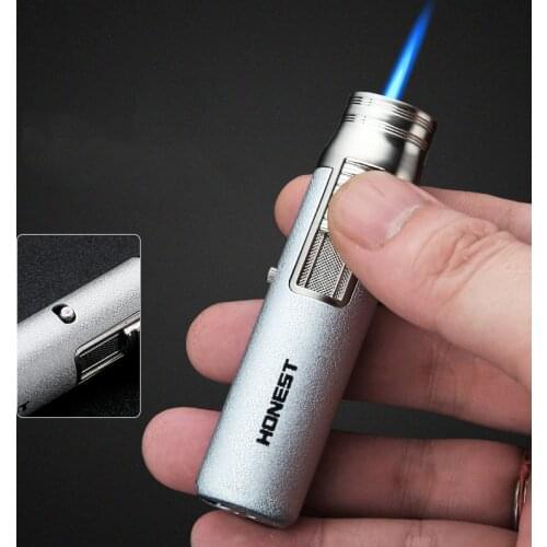 HONEST Lighter Inflatable Pen Small FlamethrowerHigh TemperatureStraightBlueFire Compact PortableWindproof Igniter Cigar li
