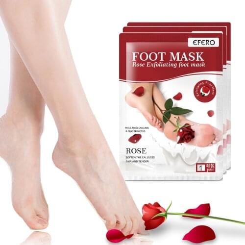 EFERO Smooth Exfoliating Foot Mask Rose Serum Peel Off Foot Peeling Mask Remove Dead Skin Cuticles Exfoliating Socks Feet Mask