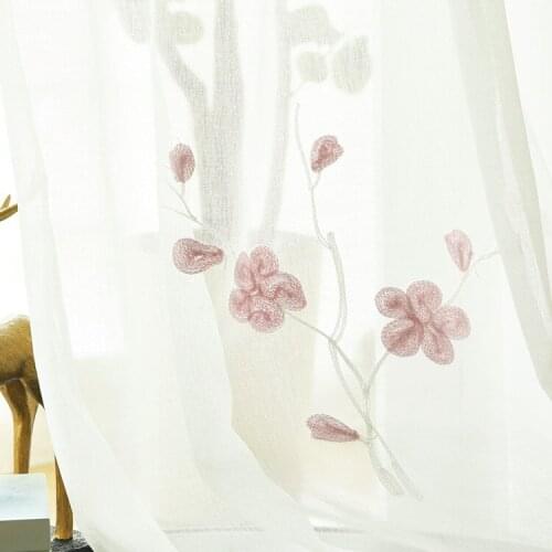 Window Screening Embroidered Plum Curtains for Living Dining Room Bedroom Pink Gauze Fresh Korean Style New