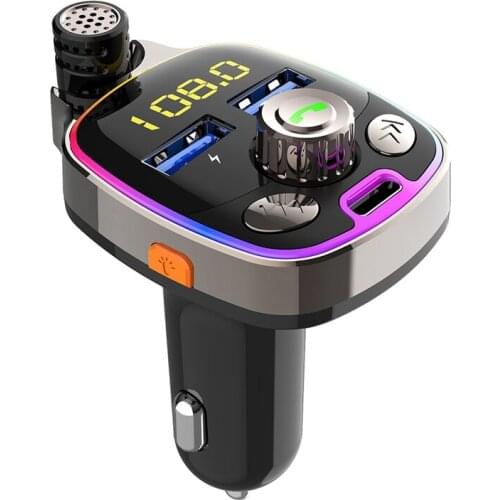 Car PD 18W Charger Bluetooth 5.0 QC3.0 FM Transmitter One Button Bass Mp3 Player External Large Microphone Music Player
