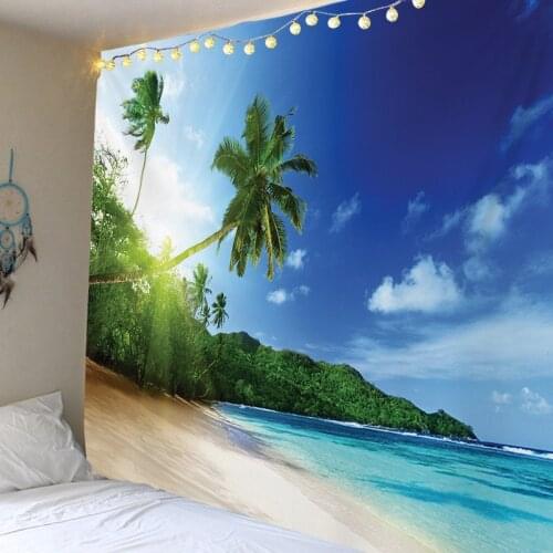 Nature Ocean Large Wall Tapestry Hippie Boho Decor Palm Tree Beach Beautiful Landscape Room Decoration Art Carpet Couch Blanket