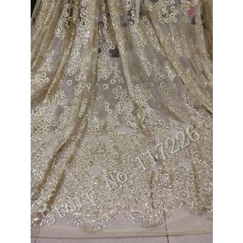 Nice looking gold glued glitter lace fabric JRB-92809 glued glitter sequins French tulle lace fabric for partyor wedding gown