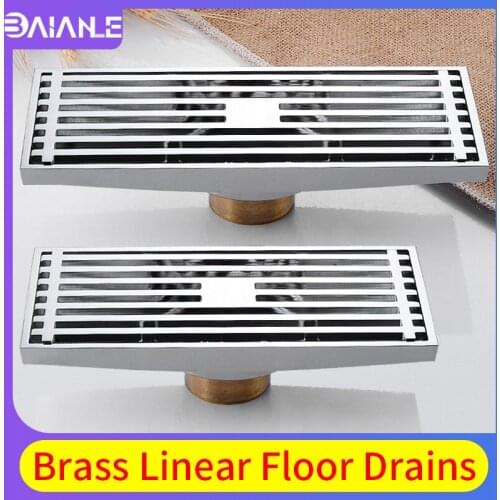 Bathroom Shower Floor Drain Brass Linear Floor Drains Tile Insert Channel Lengthen Drainer Cover Anti-odor Floor Waste Grates
