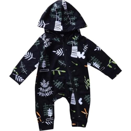 Hot Sale 50% Fashion Autumn Baby Girls Boys Long Sleeve Hooded Leaves Romper Jumpsuit