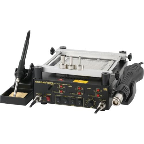 BGA Rework Station Gordak 863 3 In1 Heat Gun Soldering Station+Electric Soldering Iron+IR Preheating Station For BGA SMD Repair