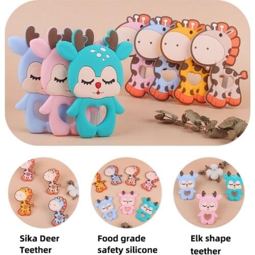 Cartoon Animal Owl/Elk/Giraffe/Elephant Silicone Beads Baby Teether Molar Soother Nursing Teething Chewing Toy