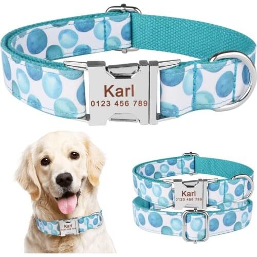 Nylon Dog Collar Personalised Puppy Pet Engraved ID Tag Name Plate Adjustable
