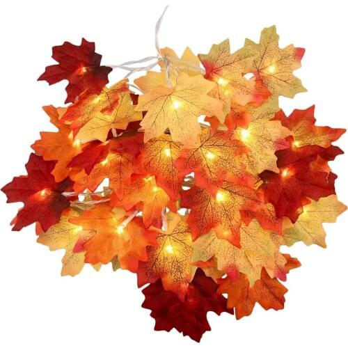 New Autumn Decoration 20/30/40 LED Artificial Autumn Leaves Maple Leaves Fall Garland String Light Decor Halloween Christmas