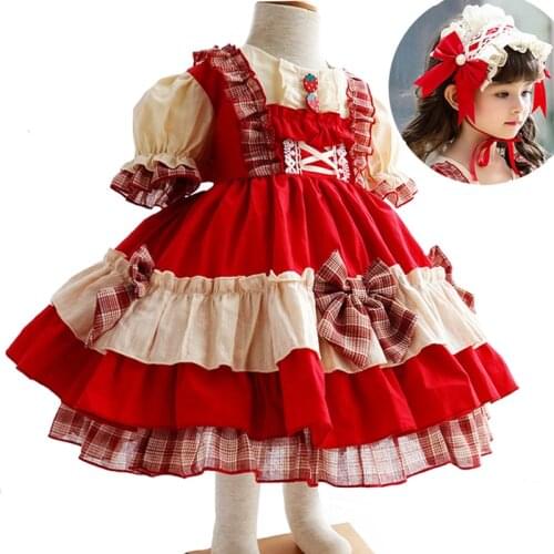 Original Lolita Kids Dresses for Girls Summer Dress for Baby Cotton Puff Sleeve Spain Princess Clothes Lolita Style Frail Party