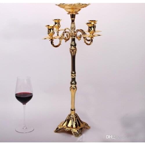 Gold plated flower bowl included candle stick floor candelabra 83cm height metal candle holder wedding candelabrum