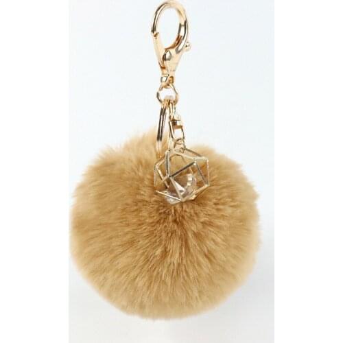 2021 Fluffy Faux Rabbit Fur Ball Pom Poms Synthetic Fur Pompom Crystal Keychain Key Chain Ring Pendant For Women Charm