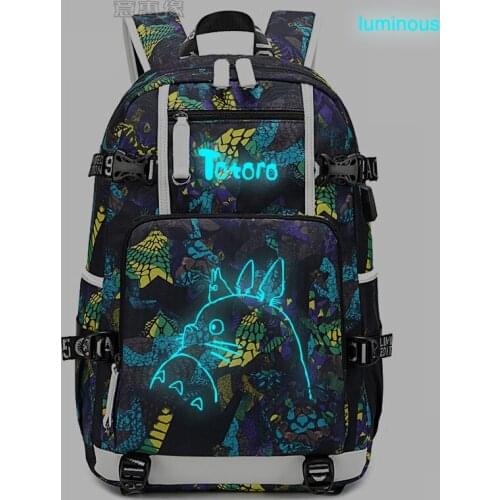 New totoro Backpack laptop bag Men Anime Travel bags Hayao miyazaki luminous USB Oxford Backpack schoolbag