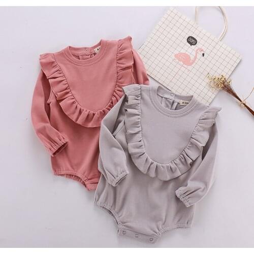 Ruffles Lace Newborn Baby Romper Spring Autumn cotton Knit Jumpsuit for Toddler Girls Clothing set Children Overalls 0-24m