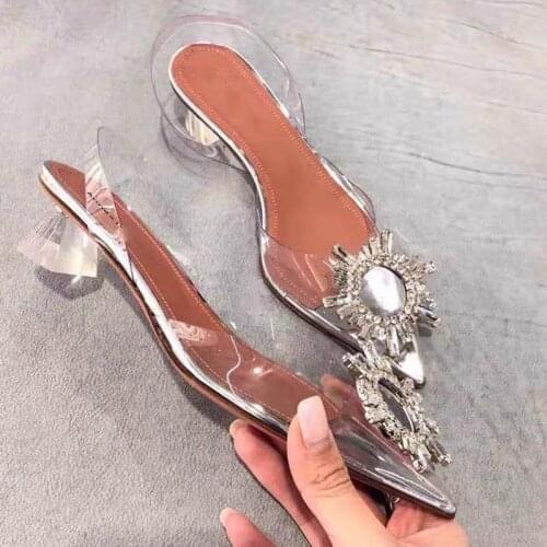 Transparent Heel Women Sandals 4CM High Heels Pointed Toe PVC Women Pumps Crystal Dress Shoes Woman Clear Heels Sandalias Mujer