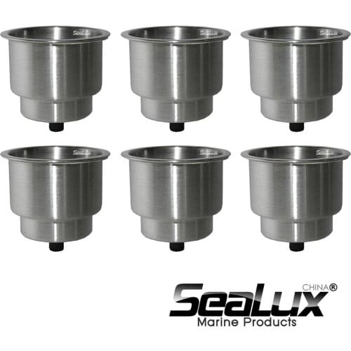 Sealux 6 pcs Marine Stainless Steel Cup Drink Holder Mount Cup Drink Holder For Boat Car RV Camping Yacht Fishing