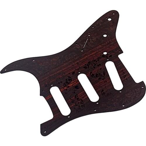 Vintage Carved SSS Guitar Scratch Plate for ST Music Instruments Accs Brown, Made of Quailty Rosewood Material