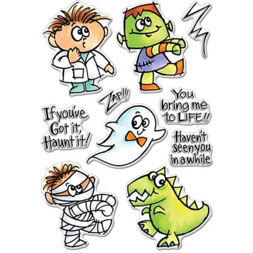 Funny Zombie Mummy Gohst Dinosaur Doctor Clear Stamps Funny Five For DIY Card Making Kids Transparent Silicone Stamp New 2019