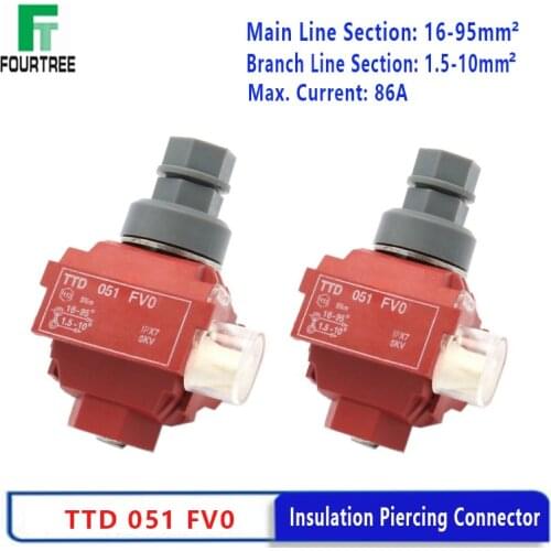 1Pcs Insulation Piercing Clamp No-Peeling Cable Quick Splitter Connector Sicam Fire Prevention Flame Retardant TTD 051 FVO Red