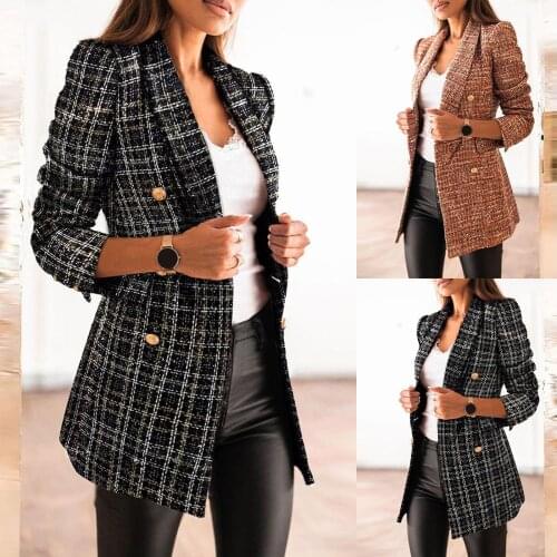 Women Lattice Mid Coat Lapel Slim Cardigan Outdoor Work Suit Jackets Open Front Coat Cloak Jackets Female Blusas Chaqueta Mujer
