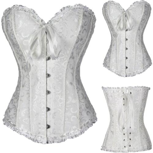 Vintage Waist Trainer Boned Body Shaper Womens Jacquard Victorian Costume Top Corset Gothic Buckle Tummy Control Lady Plus Size
