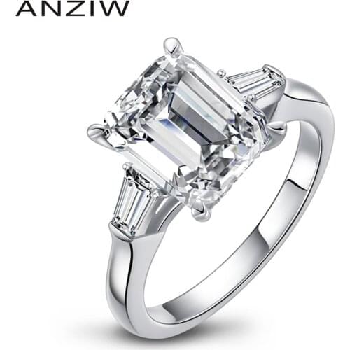 4 Carat Emeraled Cut Engagement Ring for Women Three Stones Rings 925 Sterling Silver Wedding Jewelry
